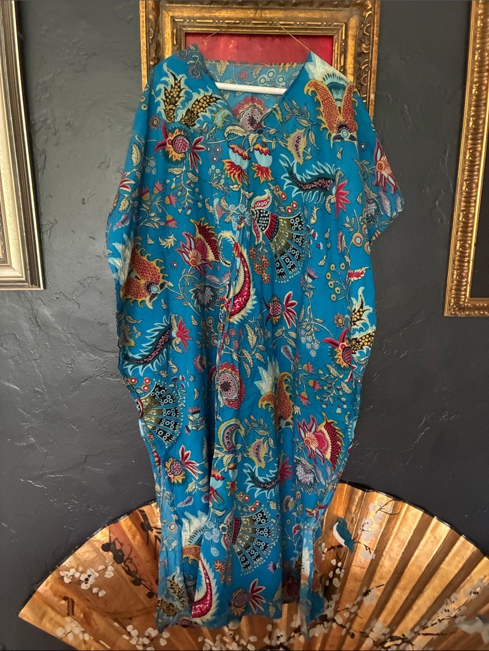 Blue Floral V-Neck Women's Dress